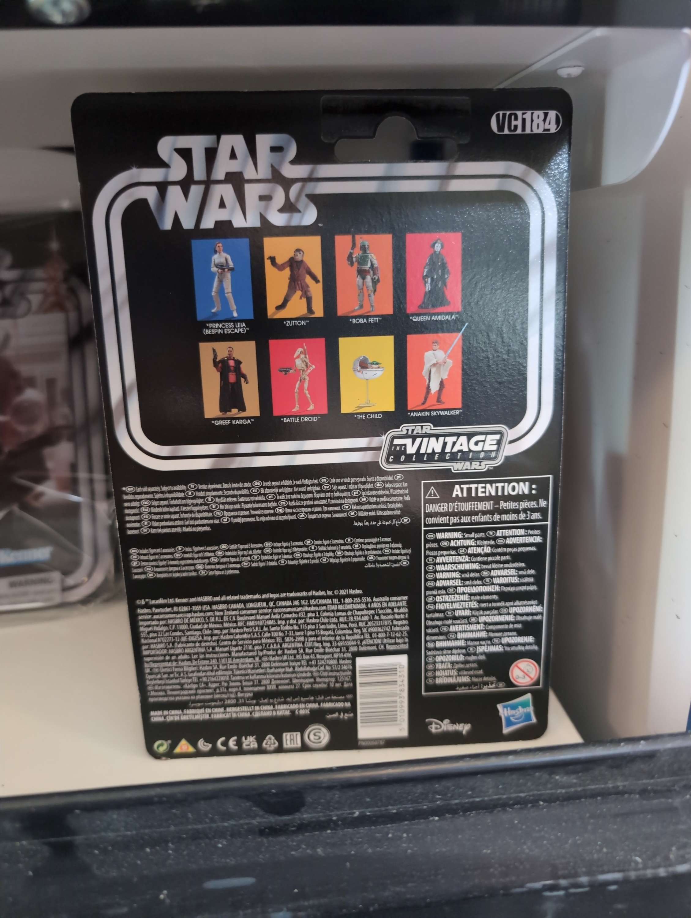 The Child Star Wars Vintage Collection Action Figure new in box packaging back card by Hasbro with character lineup and logo