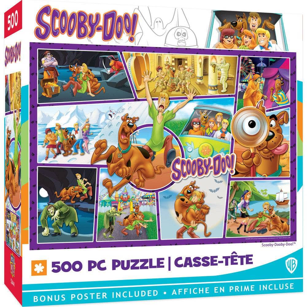 Scooby-Doo! Collage 500 Piece Jigsaw Puzzle by Master Pieces featuring classic characters and scenes from Scooby-Doo series