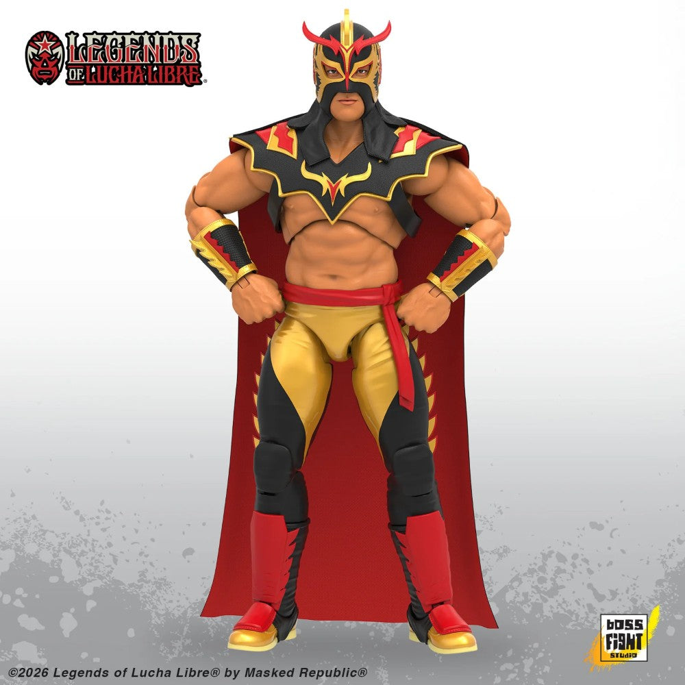 Ultimo Dragon Legends of Lucha Libre Premium 1:12 Scale 6" Action Figure by Boss Fight Studio Llc standing with cape and detailed mask new in box