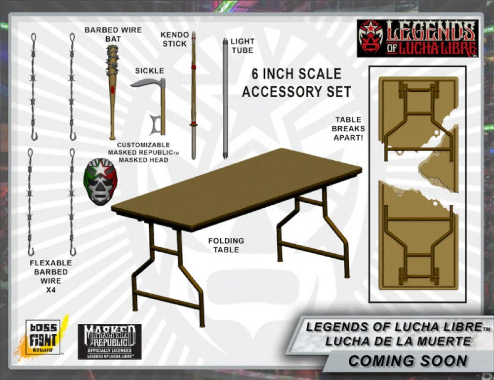 Lucha De La Muerte Premium Action Figure Accessory Set Legends of Lucha Libre Premium 1:12 Scale 6" with folding table and weapon accessories by Boss Fight Studio Llc