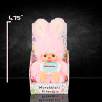 Sekiguchi Monchhichi Chimutan Plush 4.75 inch pastel pink bunny in colorful Monchhichi Friends packaging