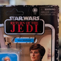 Kenner Star Wars Return of the Jedi Mon Mothma figure packaging with worn edges and display window visible