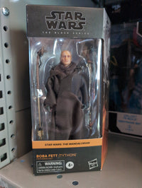 Hasbro Star Wars Black Series Boba Fett Tython action figure in detailed robes and accessories from The Mandalorian.