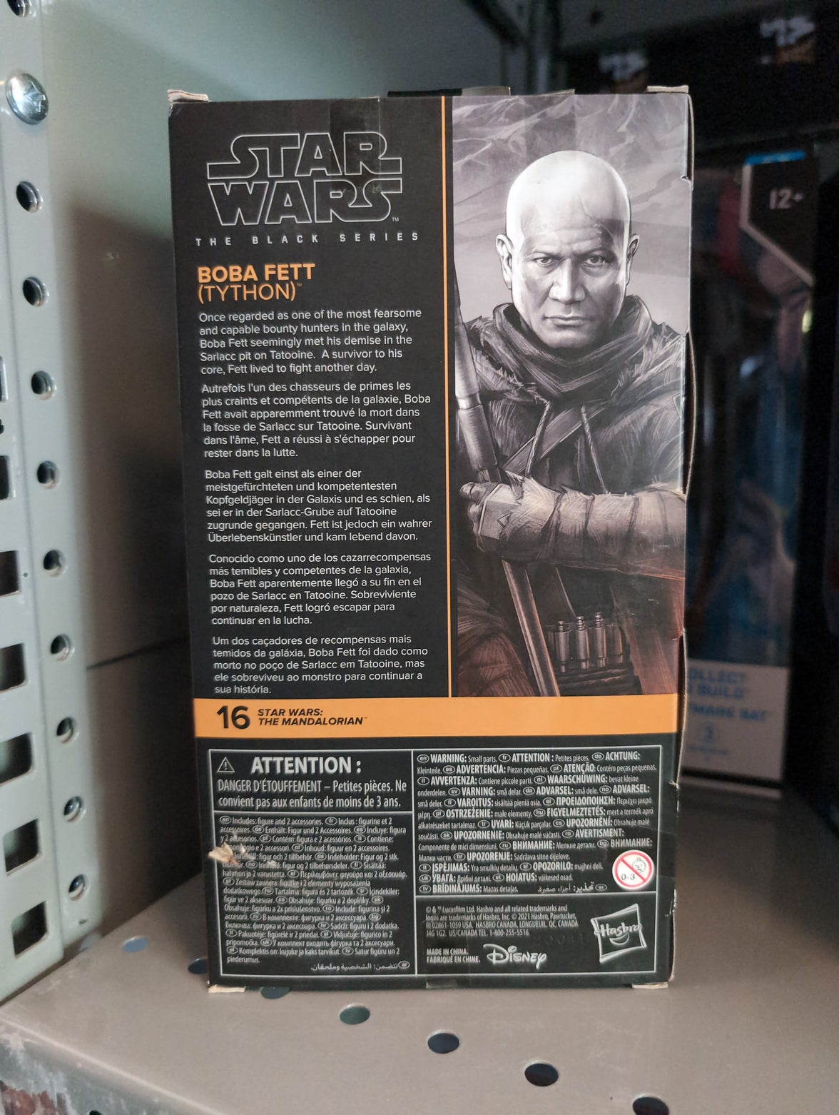 Hasbro Star Wars Black Series Boba Fett Tython figure packaging with character bio and image