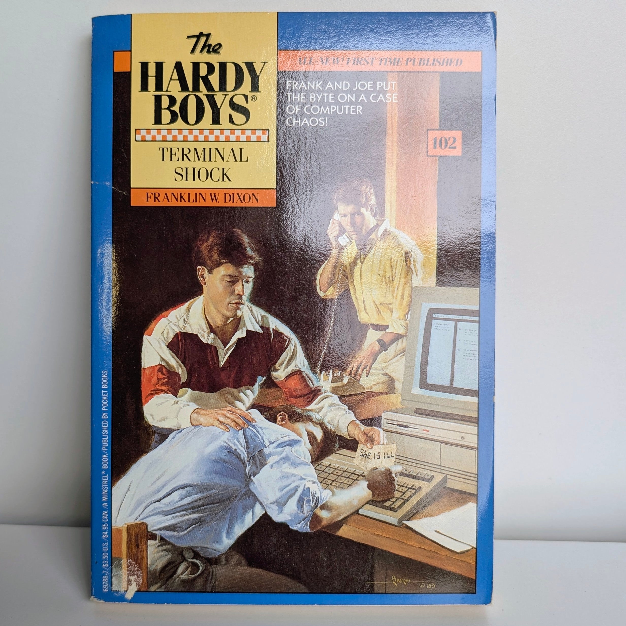 Hardy Boys Terminal Shock paperback book 1990 by Simon & Schuster with boys working on vintage computer mystery