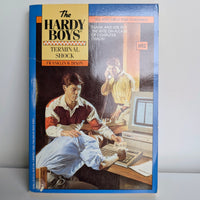 Hardy Boys Terminal Shock paperback book 1990 by Simon & Schuster with boys working on vintage computer mystery