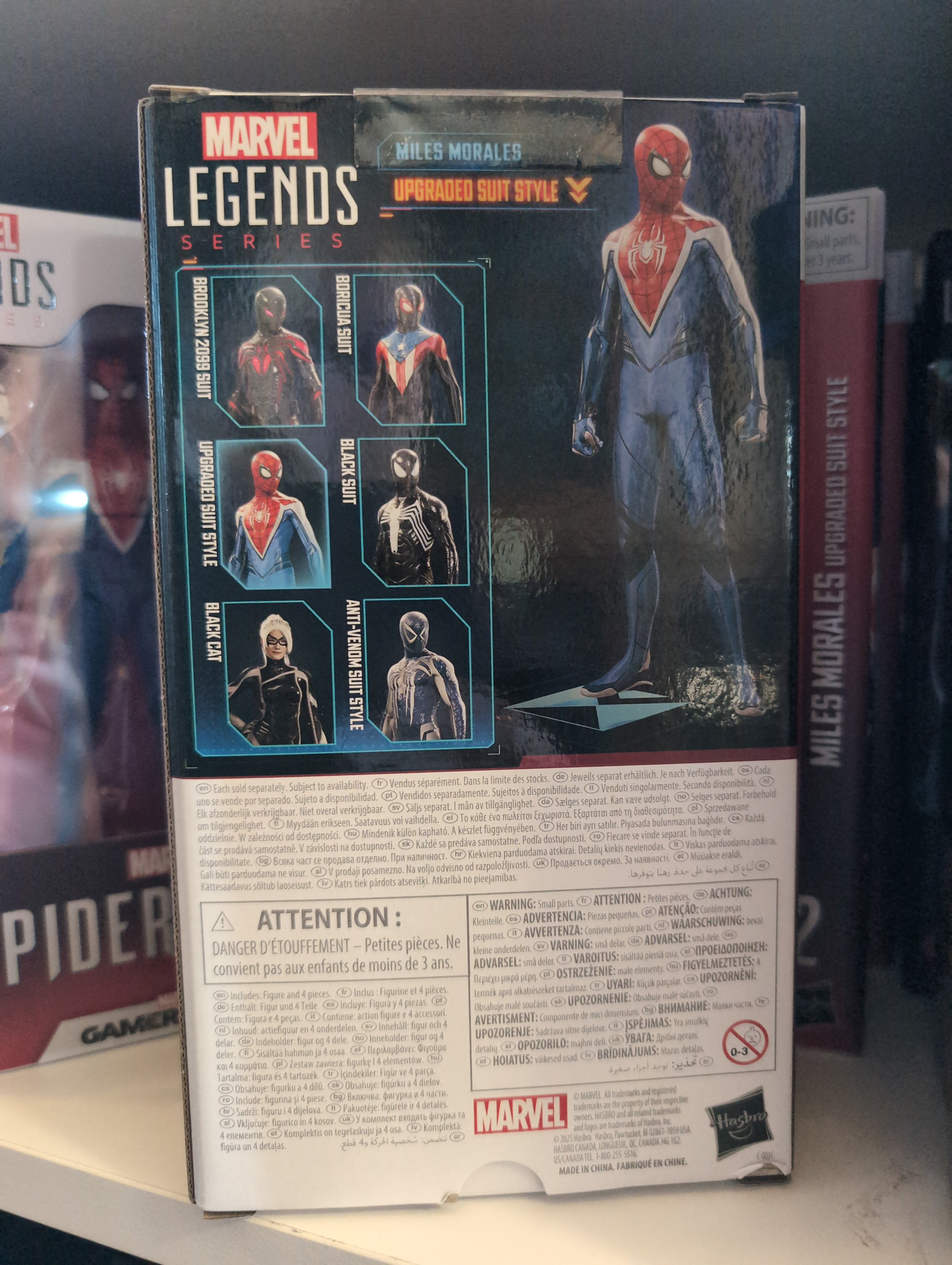 Hasbro Marvel Legends Miles Morales Upgraded Suit style action figure packaging back with character images and details