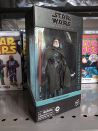 Hasbro Star Wars Black Series Baylan Skoll action figure with orange lightsaber in collector packaging