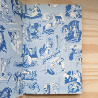 Inside cover endpages with blue vintage illustrations from 2 The Hidden Staircase Nancy Drew Mystery Books 1959 by Grosset & Dunlp, Inc.