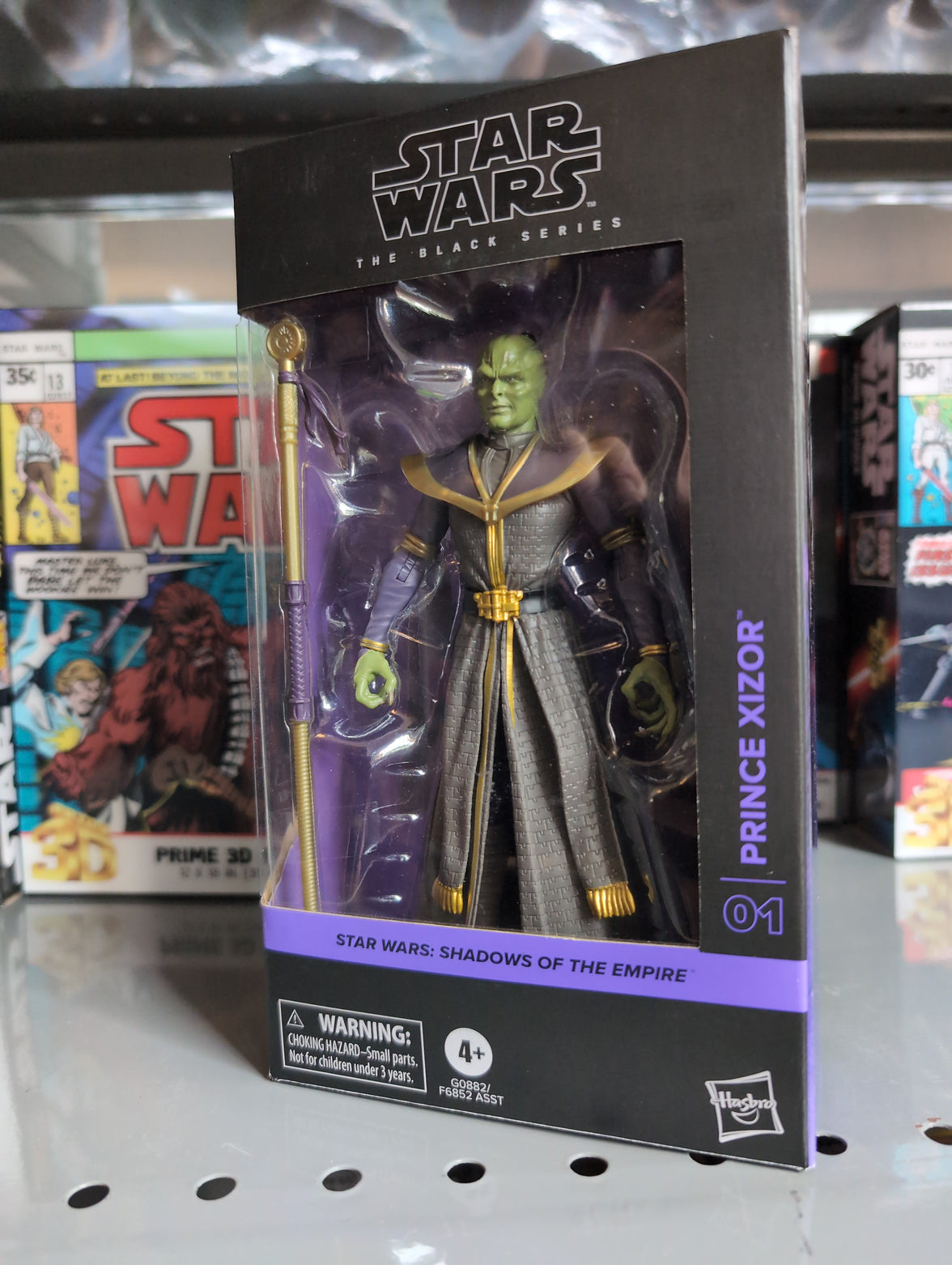 Hasbro Star Wars Black Series Prince Xizor action figure in detailed packaging from Shadows of the Empire collection.