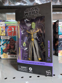 Hasbro Star Wars Black Series Prince Xizor action figure in detailed packaging from Shadows of the Empire collection.