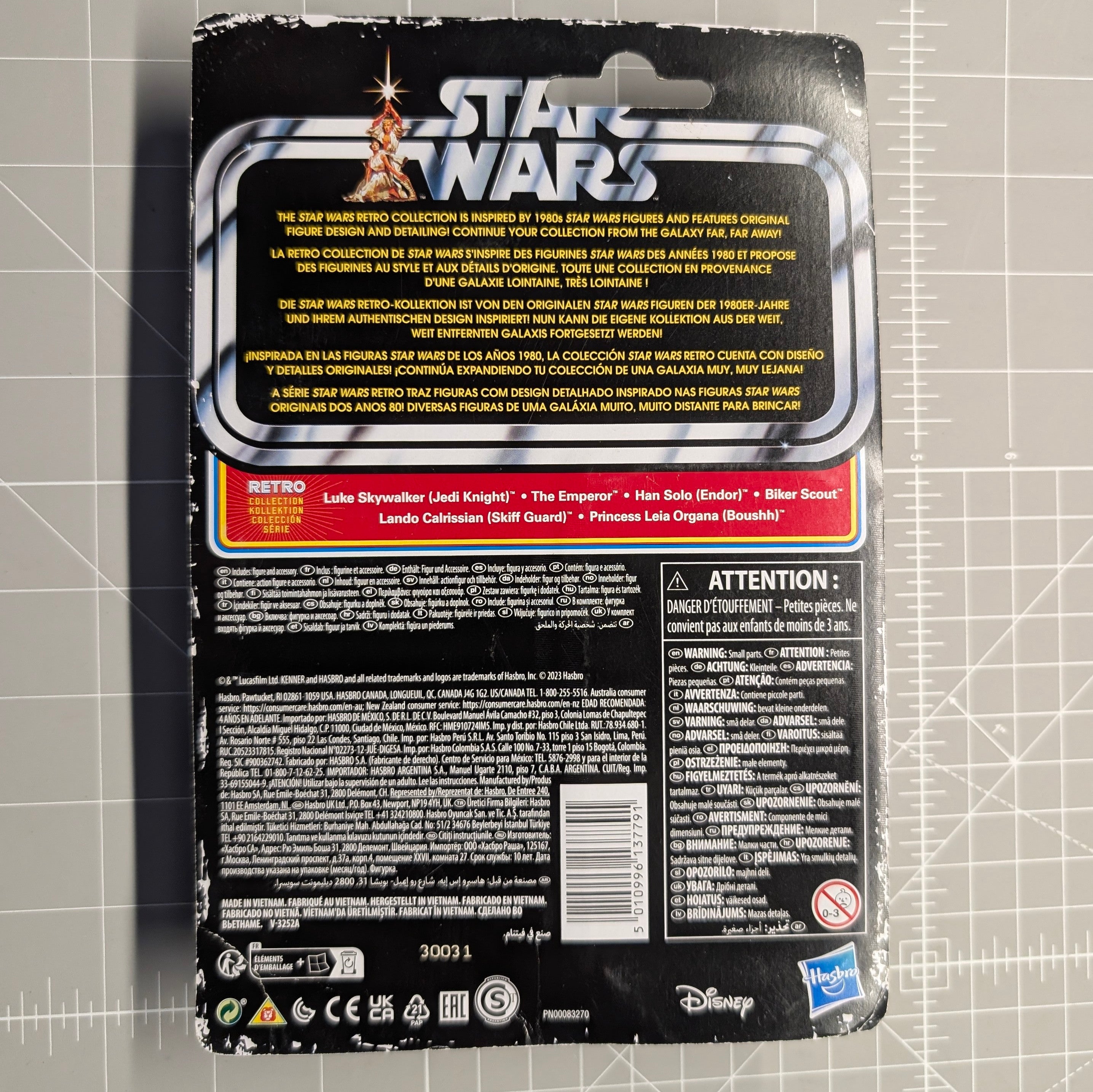 Han Solo (Endor) Star Wars Retro Collection Action Figure In Case by Kenner, back packaging