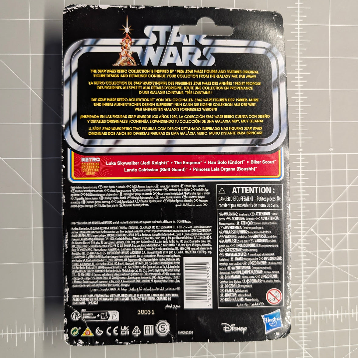 Han Solo (Endor) Star Wars Retro Collection Action Figure In Case by Kenner, back packaging