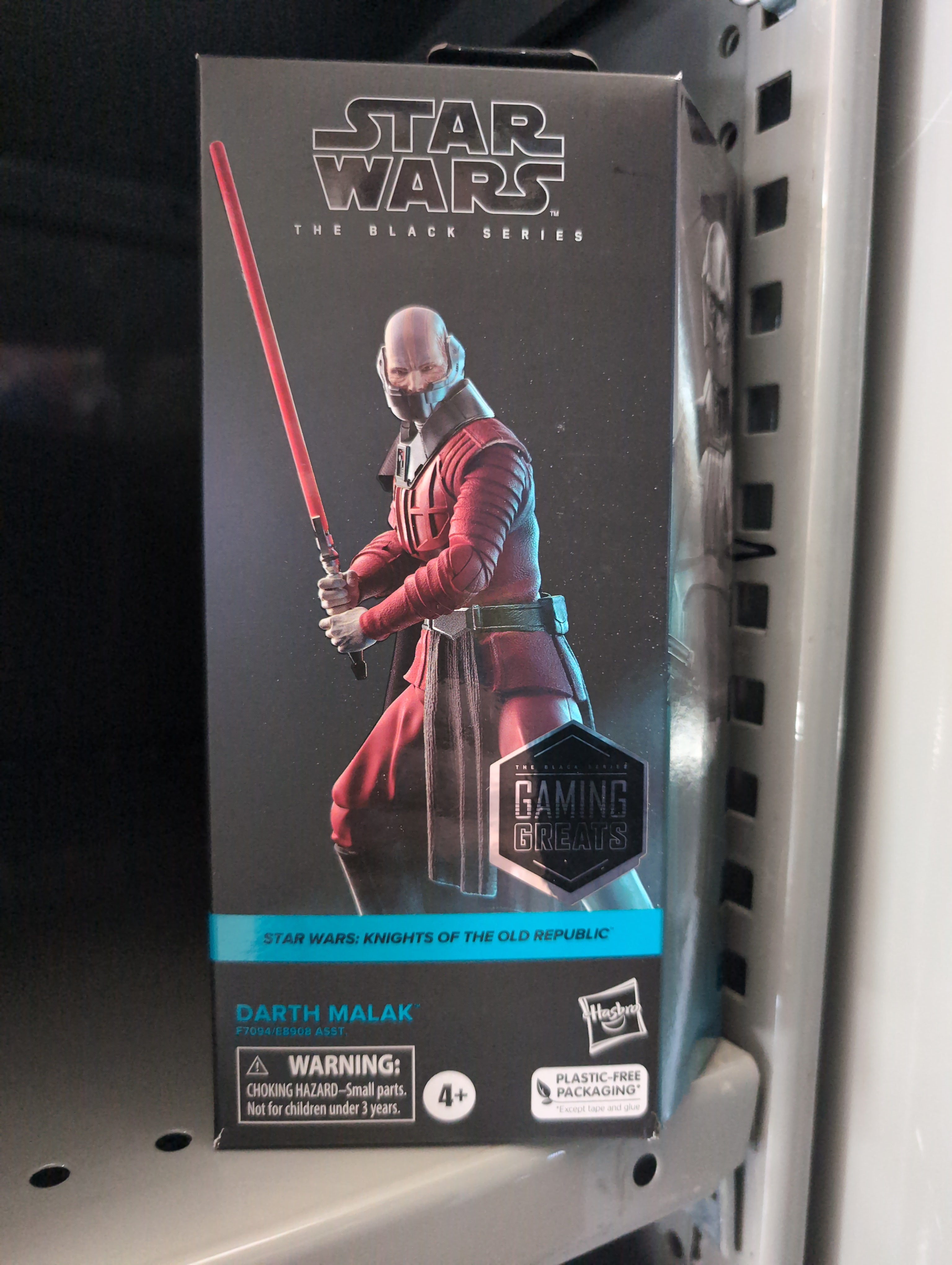 Hasbro Star Wars Black Series Darth Malak action figure from Knights of the Old Republic with red lightsaber.