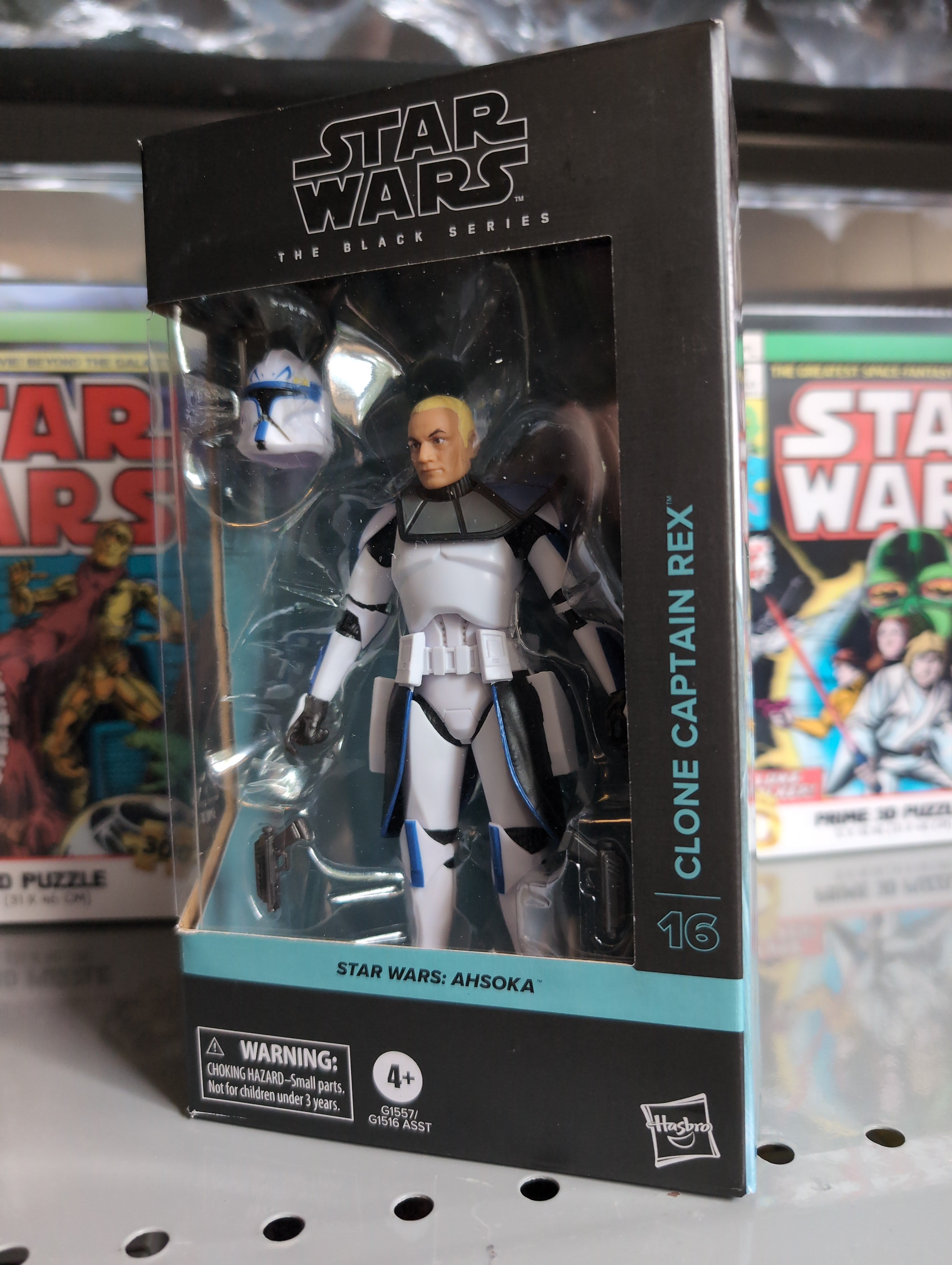 Hasbro Star Wars Black Series 6-inch Clone Captain Rex action figure from the Ahsoka series with removable helmet and blasters
