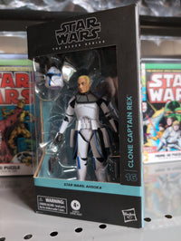 Hasbro Star Wars Black Series 6-inch Clone Captain Rex action figure from the Ahsoka series with removable helmet and blasters