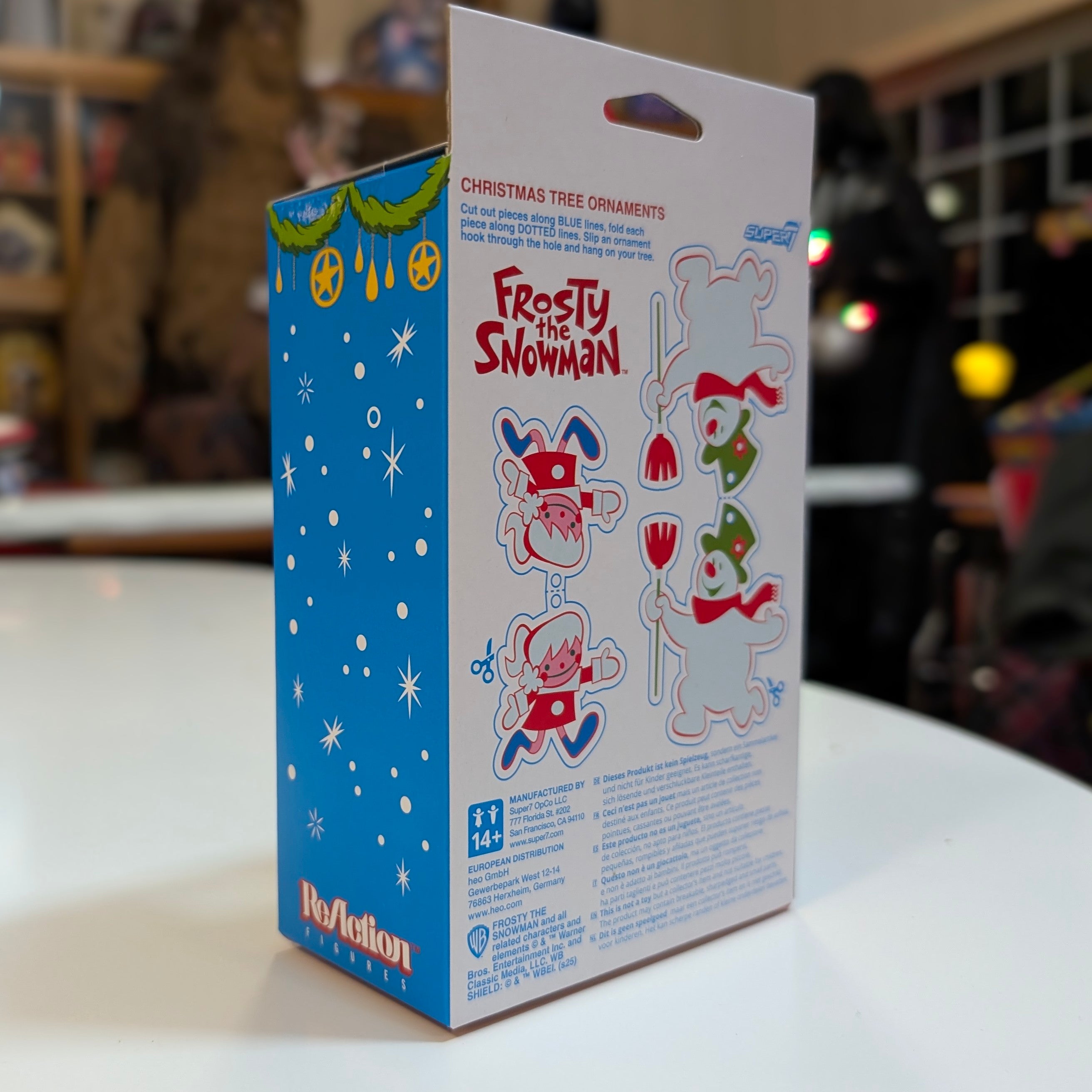Super7 Frosty the Snowman ReAction candy box inspired 3.75 inch action figure packaging back with character art