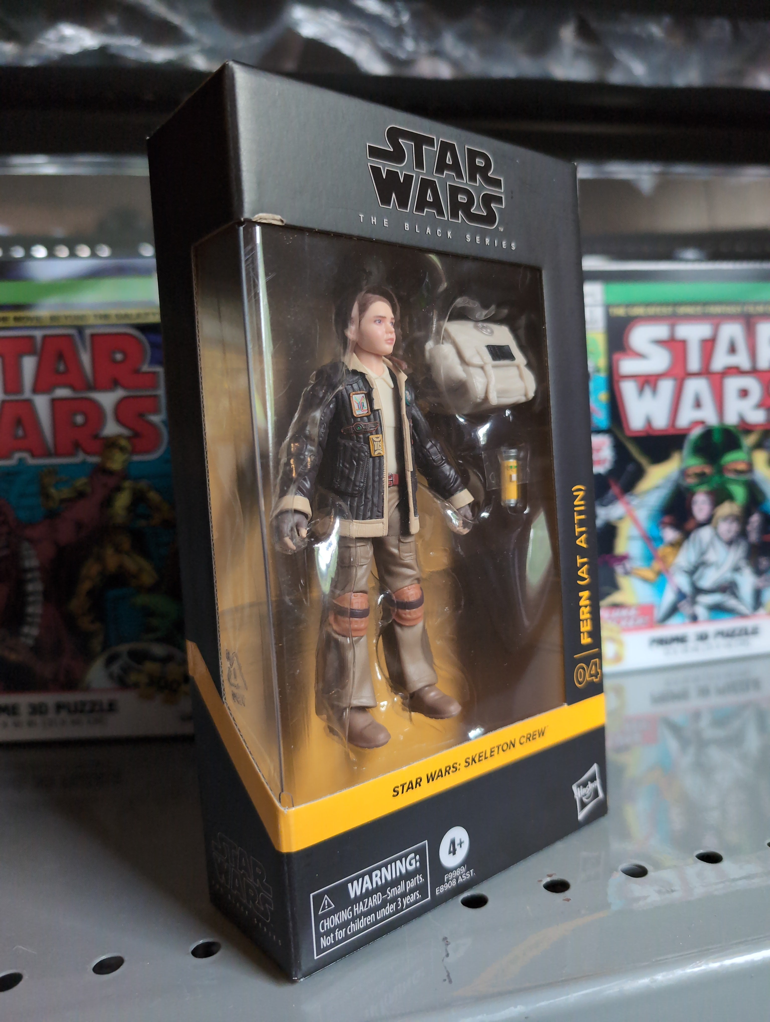 Hasbro Star Wars Black Series Fern action figure from Skeleton Crew in collector packaging with accessories visible