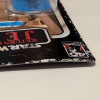 Kenner Star Wars Return of the Jedi Mon Mothma figure packaging corner with worn edges and visible creases
