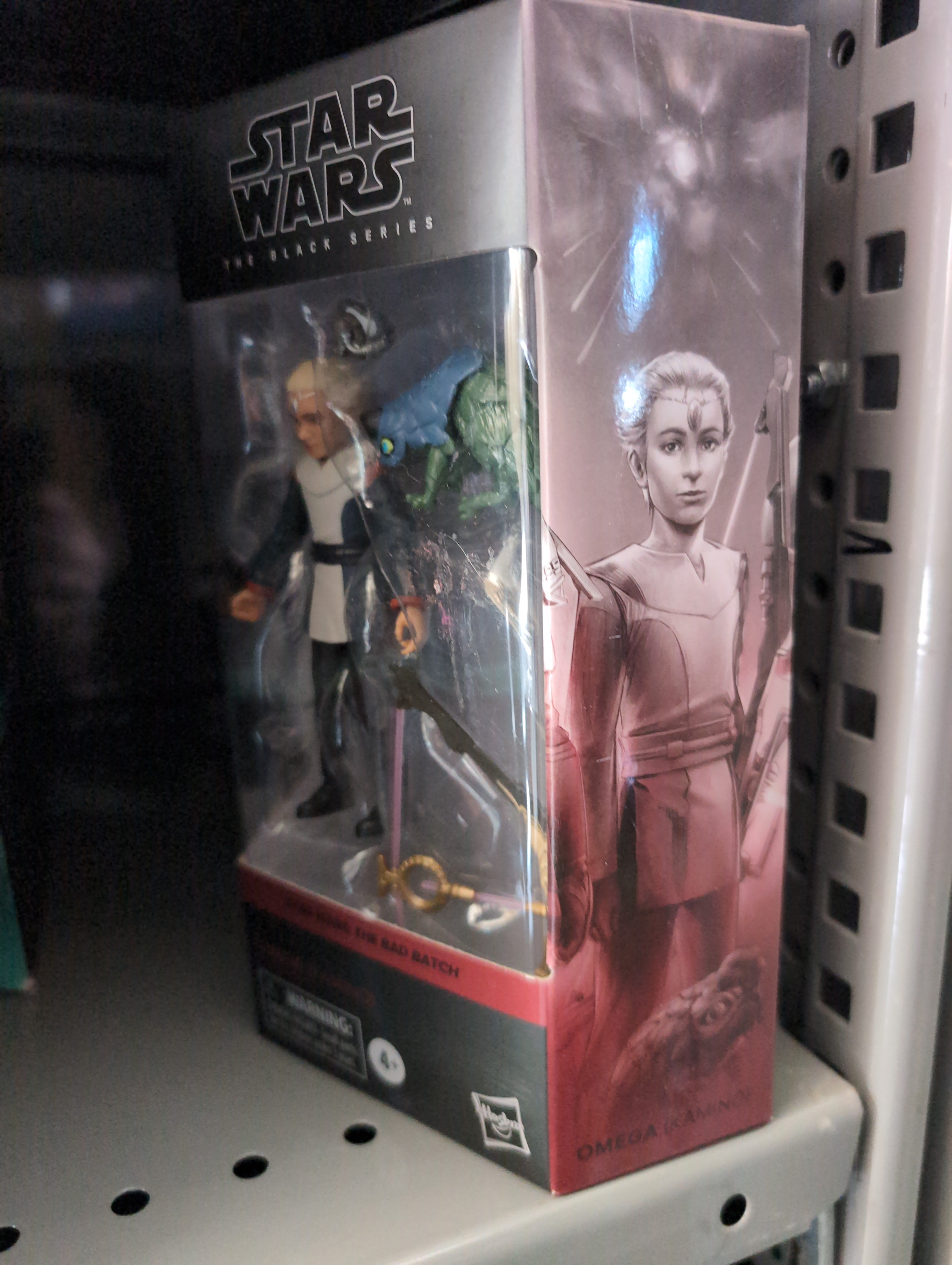 Hasbro Star Wars Black Series Omega Kamino action figure with energy bow and detailed medical uniform in packaging