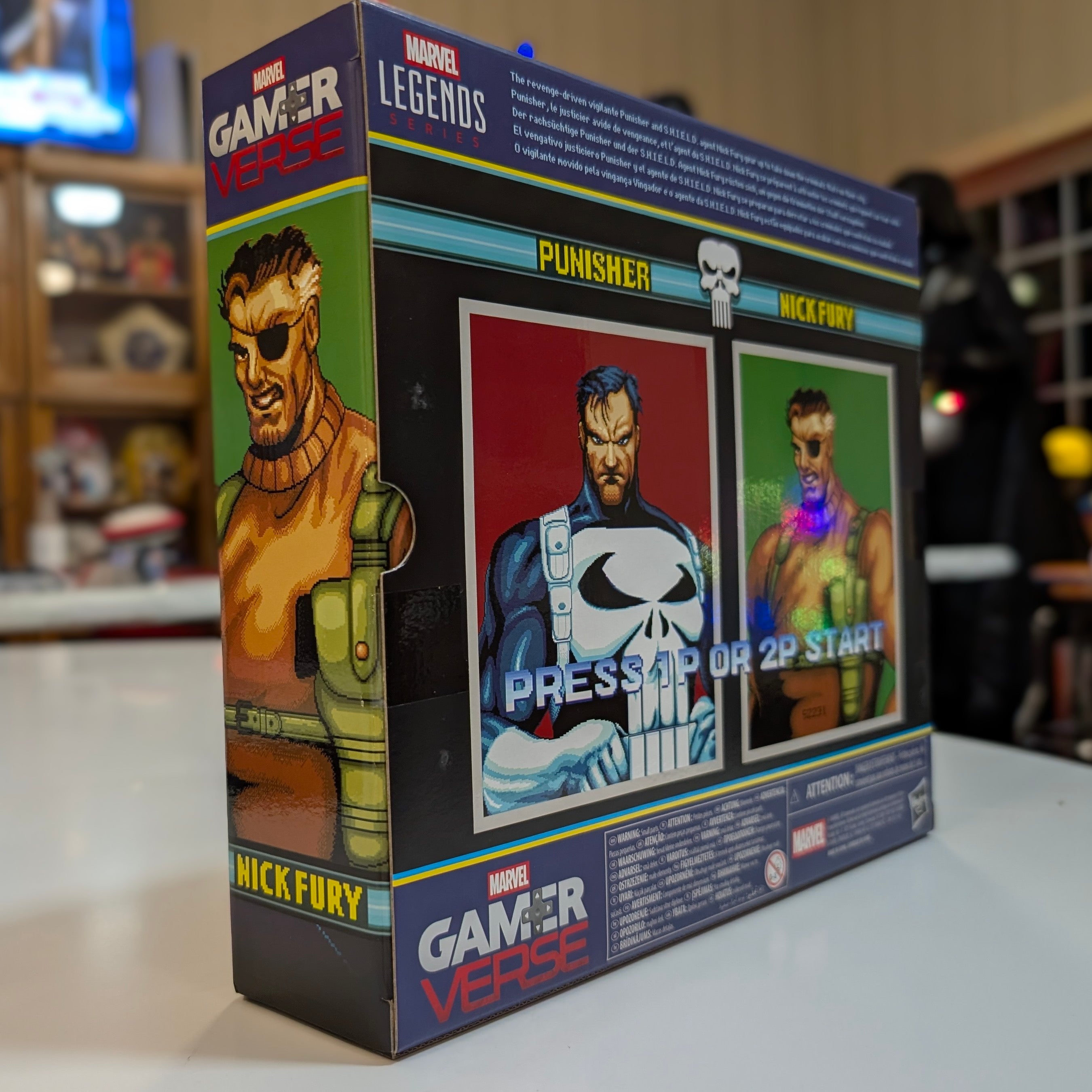 Hasbro Marvel Legends Gamerverse Punisher and Nick Fury 6 inch action figure two-pack box back art and logo view