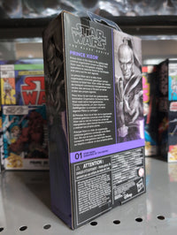 Hasbro Star Wars Black Series Prince Xizor action figure packaging showing detailed character art and description