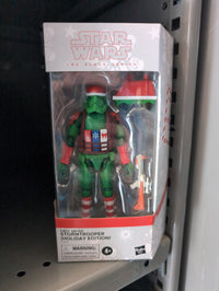 Hasbro Star Wars Black Series Holiday Edition First Order Stormtrooper action figure with festive green and red armor