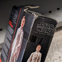 Hasbro Star Wars Black Series Senator Mon Mothma action figure box with noticeable corner damage and wear