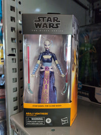 Hasbro Star Wars Black Series Asajj Ventress 1:12 scale action figure with dual red lightsabers in packaging