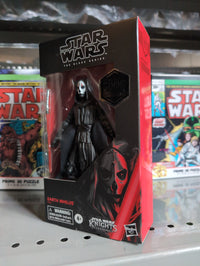 Hasbro Star Wars Black Series Darth Nihilus 6-inch action figure in packaging with comic books behind.