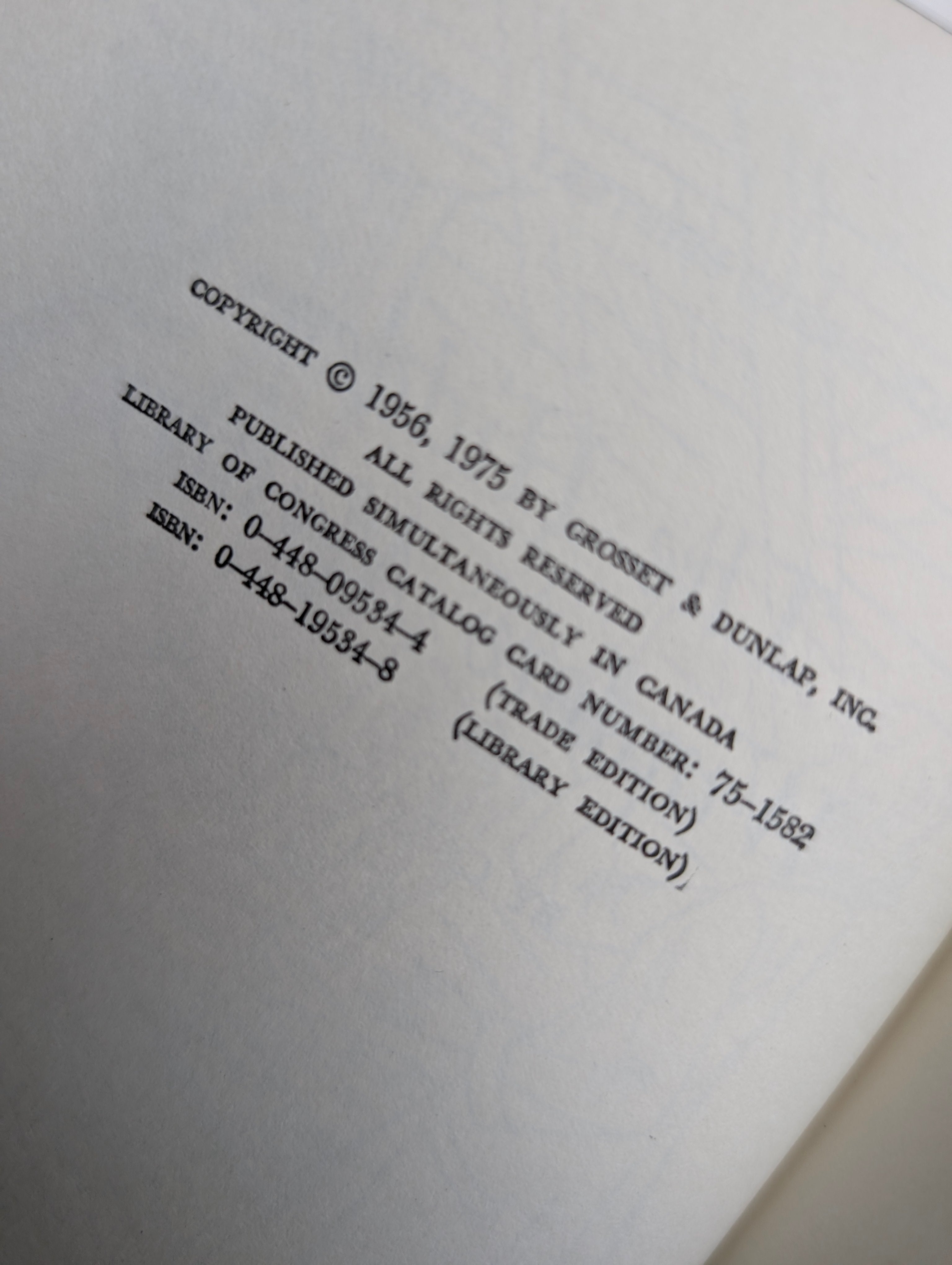 34 The Hidden Window Mystery Nancy Drew Book -1956/1975 (white-endpages) copyright page by Grosset & Dunlap, Inc.