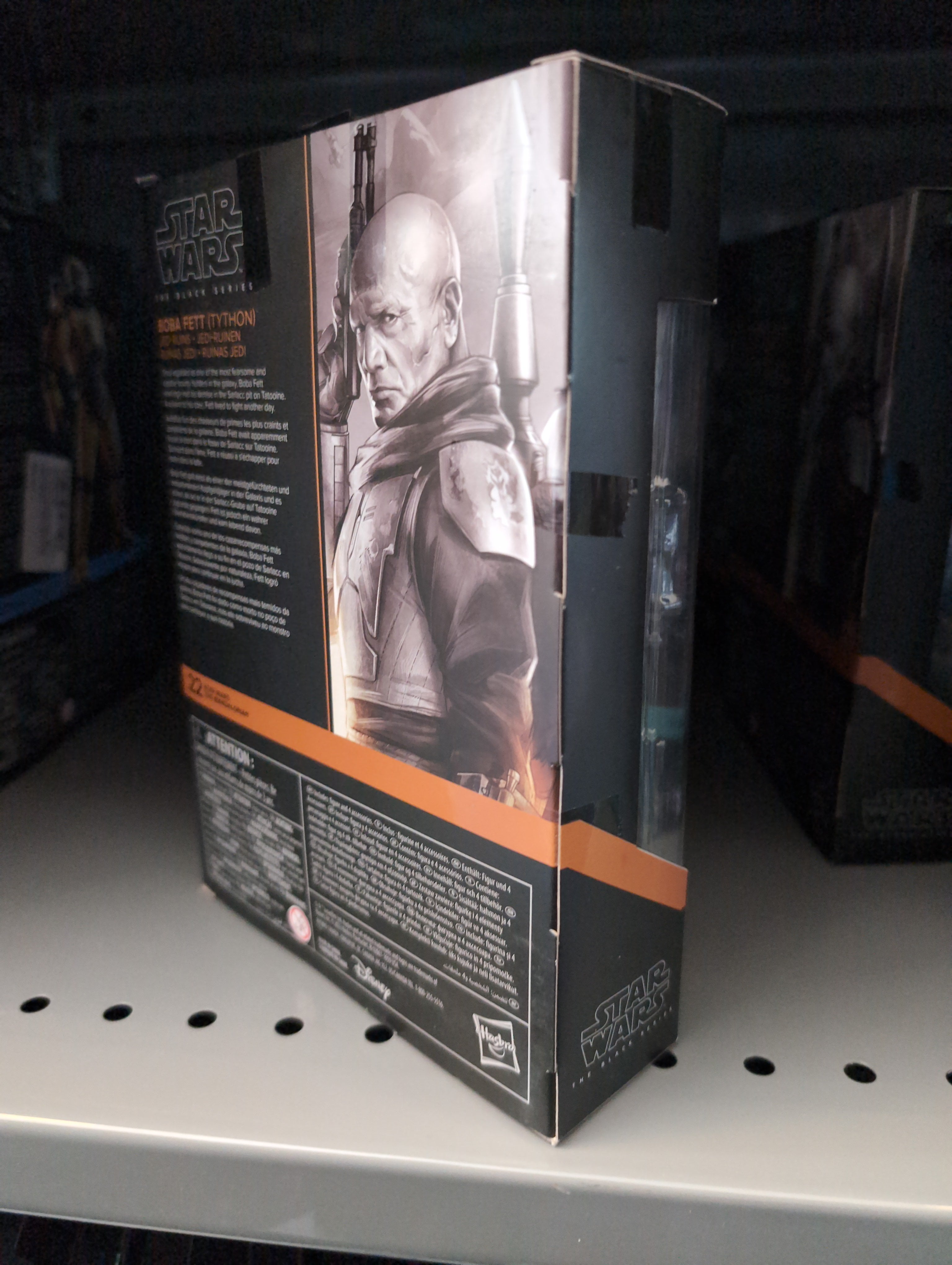 Hasbro Star Wars Black Series Boba Fett Tython-Armor action figure package displayed on store shelf