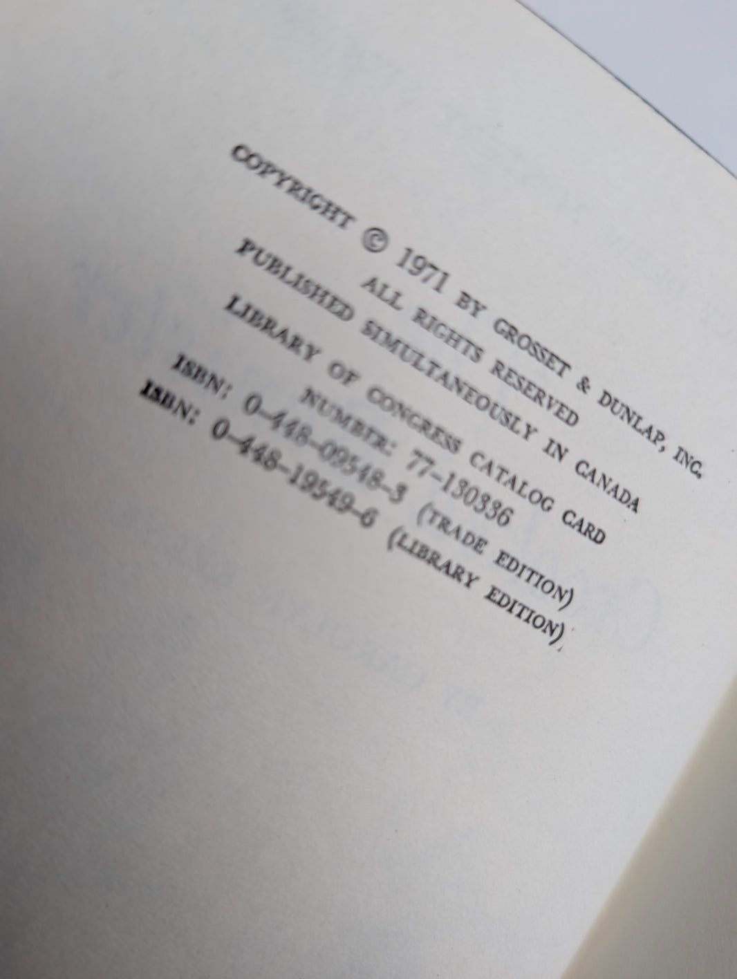Copyright page of 1971 Grosset & Dunlap, Inc. edition of Nancy Drew The Crooked Banister vintage book