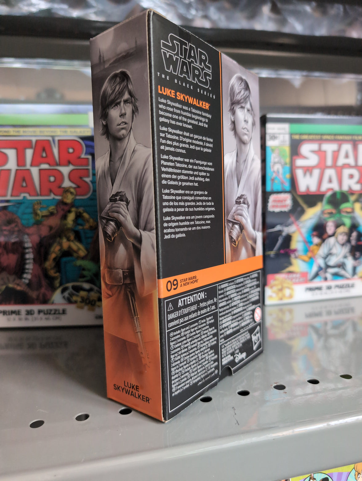 Hasbro Star Wars Black Series Luke Skywalker ANH figure packaging showing detailed product info and artwork.