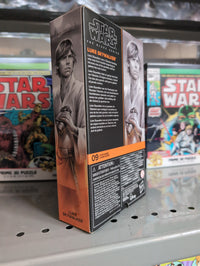 Hasbro Star Wars Black Series Luke Skywalker ANH figure packaging showing detailed product info and artwork.