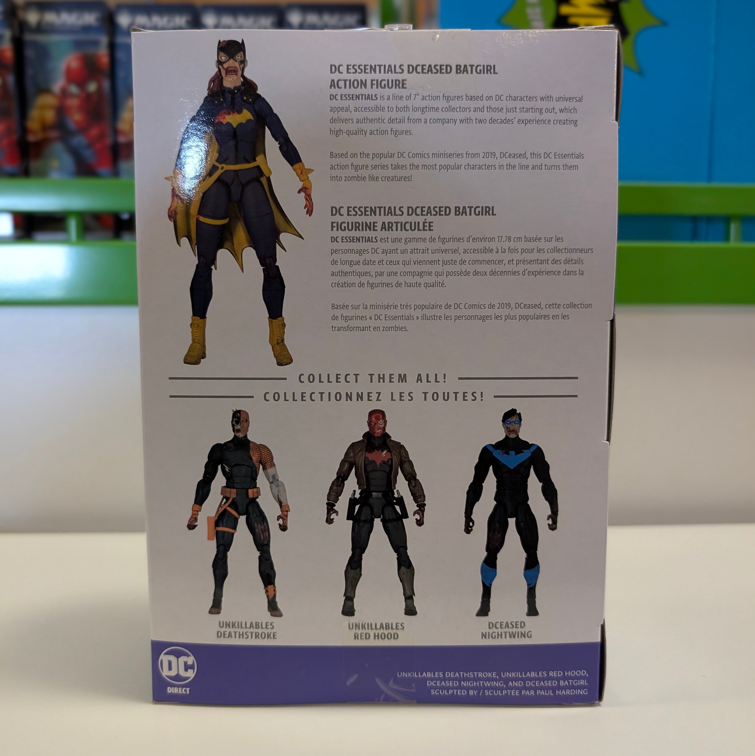 DC Direct DC Essentials DCeased Batgirl action figure packaging with character details and collectible display options