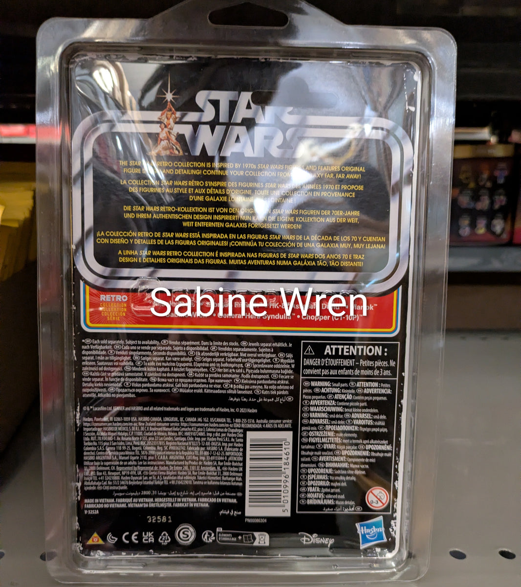 Sabine Wren Star Wars Retro Collection Action Figure incase Ahsoka Kenner new in box 3.75-inch scale collectible toy packaging back