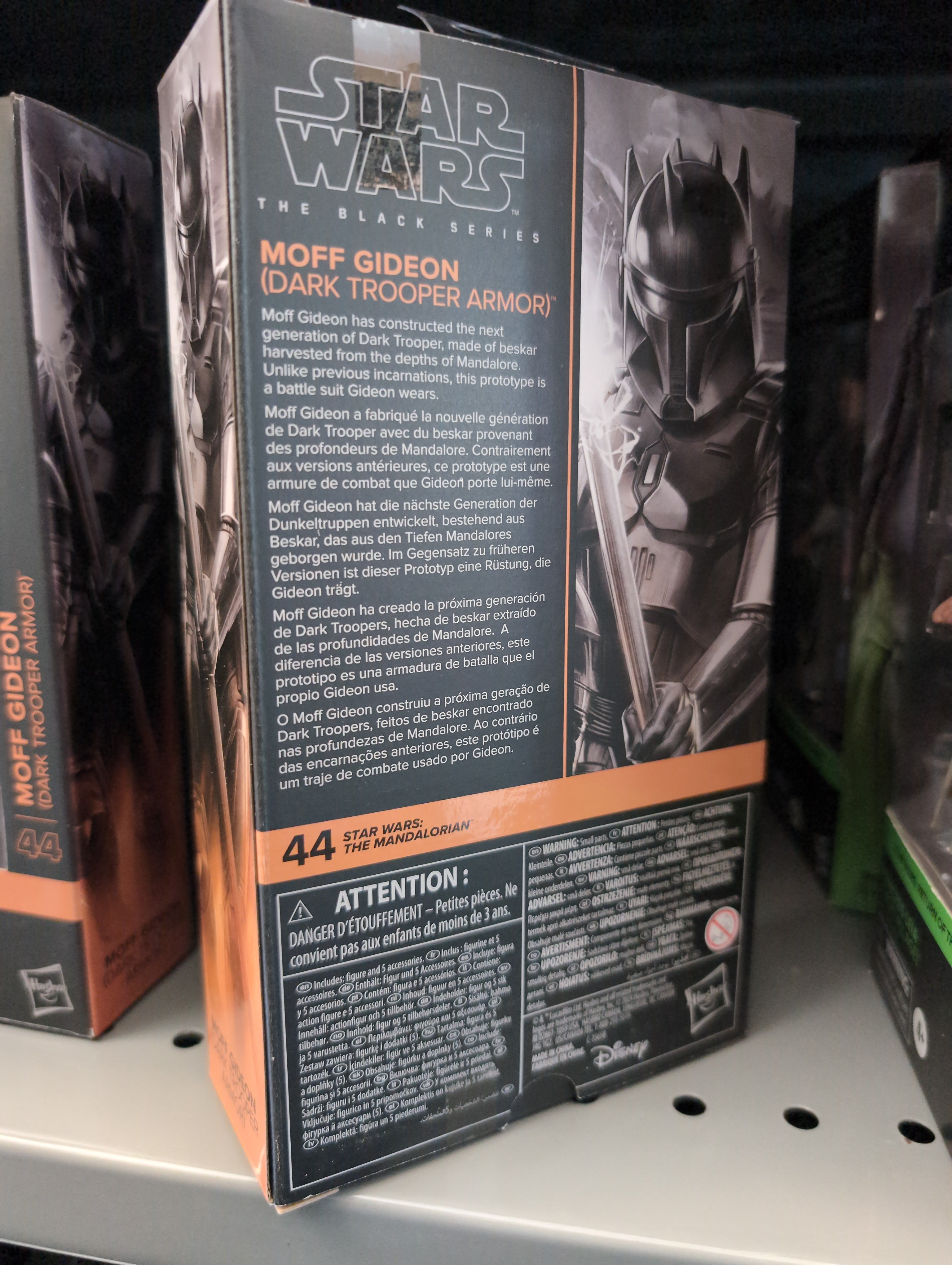 Hasbro Star Wars Black Series Moff Gideon Dark Trooper Armor 6-inch collectible action figure in packaging