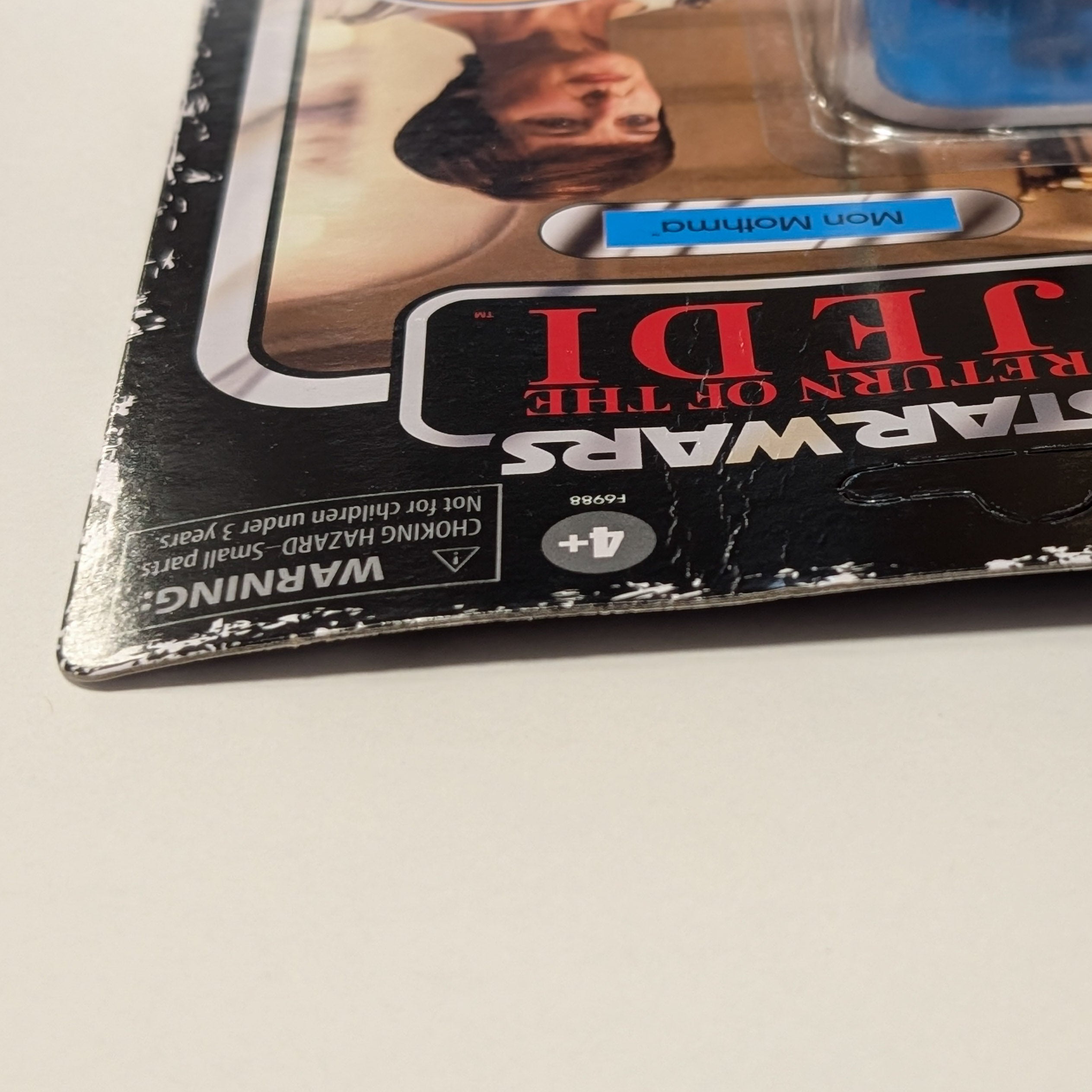 Kenner Star Wars Retro Collection Mon Mothma action figure card corner with wear and tear details visible