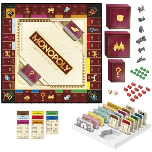 Monopoly Signature Collection Premium Edition New Board Game by Hasbro with classic tokens and detailed game pieces laid out on display