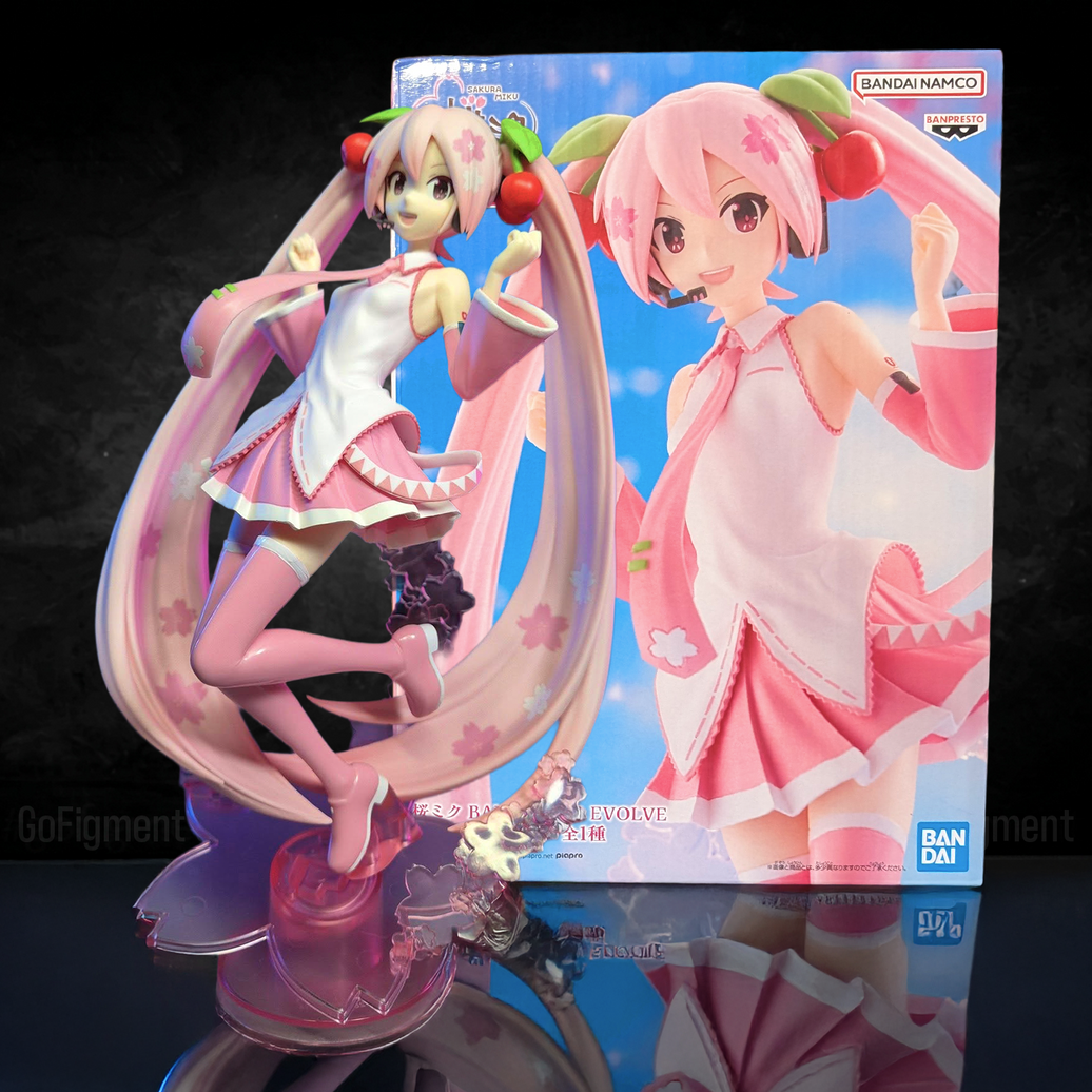 Sakura Miku Evolve 9" Banpresto Anime Statue Hatsune Miku Figure with cherry blossom details and dynamic pose by Banpresto