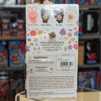 Sekiguchi Chimutan pastel pink bunny Monchhichi Friends 4.75 inch doll packaging back with floral design