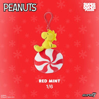 Woodstock Red Mint Peanuts Super Duper Plush Holiday Keychain Super7 with peppermint design