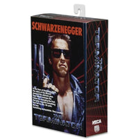 The Terminator T-800 Tech Noir Ultimate 7-Inch Scale Action Figure NECA packaged with dark background and red text design