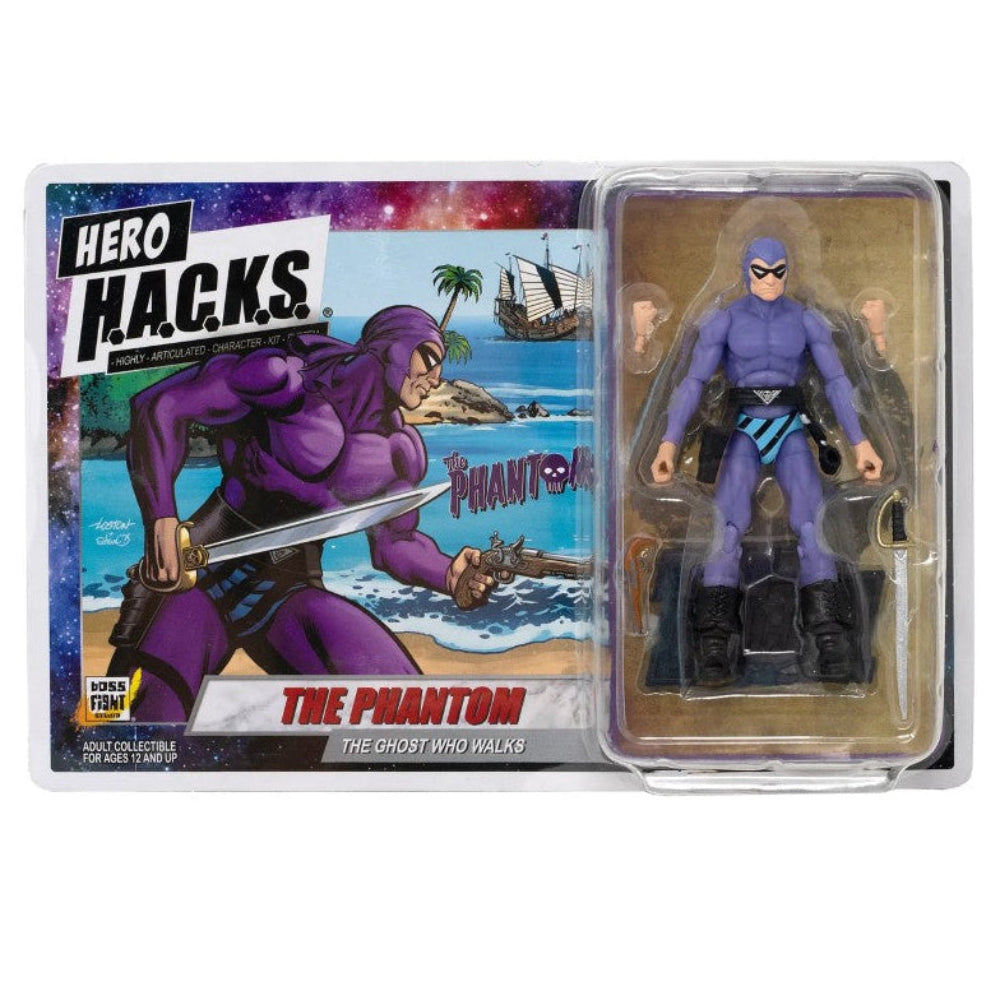 Action figure of 'The Phantom' from Hero Hacks in packaging on a white background
