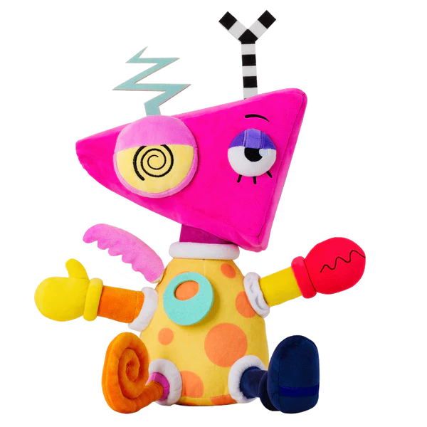 Glitch Zooble rearrangeable plush toy from The Amazing Digital Circus with bright colors and quirky geometric shapes